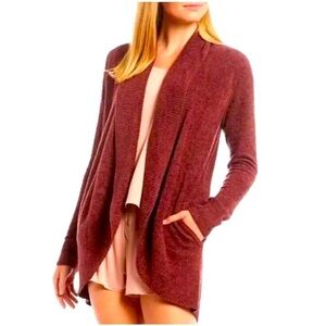 Barefoot Dreams CozyChic Lite Circle Cardigan Long Sleeve Maroon Red Purple XS/S